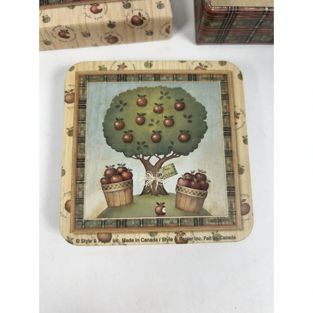 VTG Apple Tree Fall Cork Back Drink Coaster Set of 5 90's Cottagecore